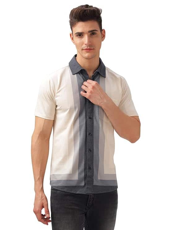 BULLMER Men's Trendy Regular Fit Printed Casual Half Sleeve Shirt