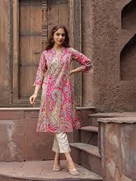 PRISCA Paisley Printed Notch Neck Panelled A-Line Kurta PRISCA Paisley Printed Notch Neck Panelled A-Line Kurta