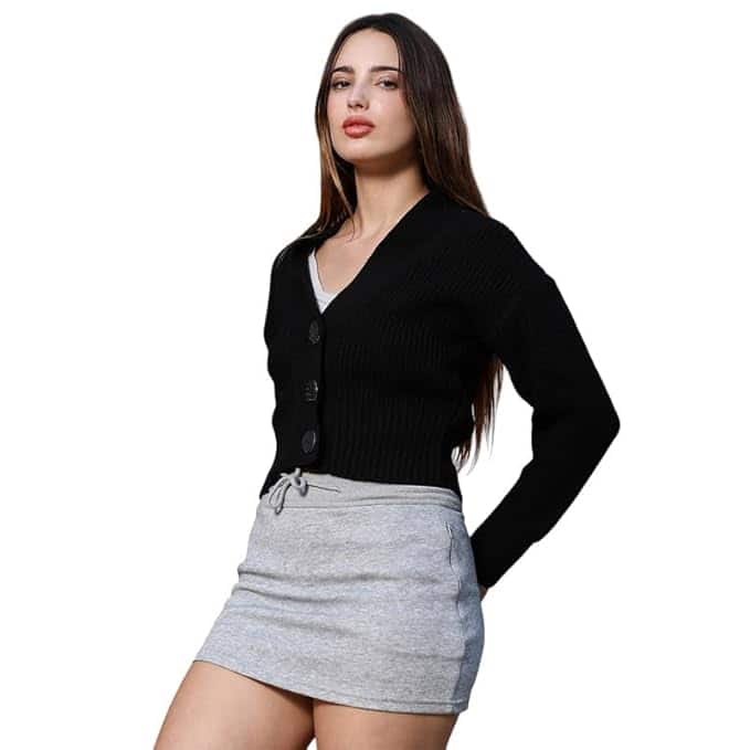 Campus Sutra Women's Acrylic V-Neck Cardigan for Casual Wear Campus Sutra Women's Acrylic V-Neck Cardigan for Casual Wear