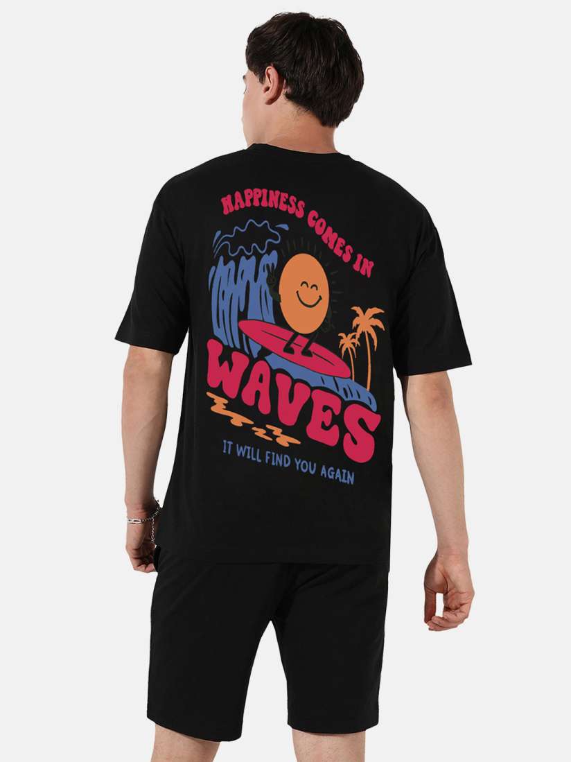 Campus Sutra Black Printed Round Neck Tee With Shorts Campus Sutra Black Printed Round Neck Tee With Shorts