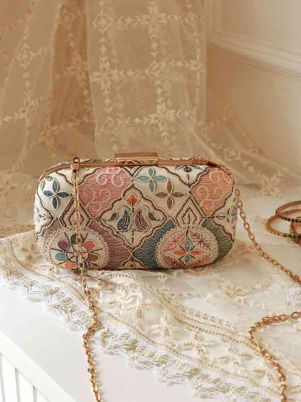  THE TAN CLAN Mughal Embroidered Box Clutch