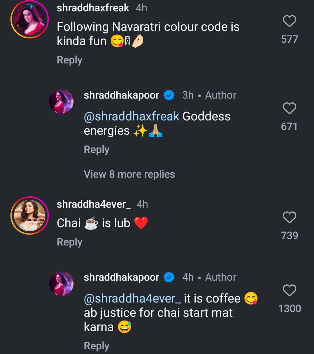 Shraddha Kapoor In Instagram Comments