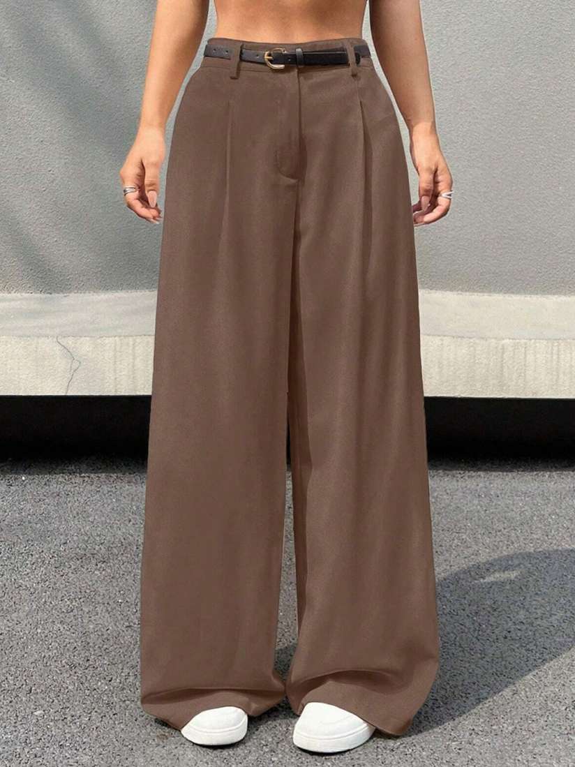 AAHWAN Women's Relaxed Loose-Fit High-Rise Trousers