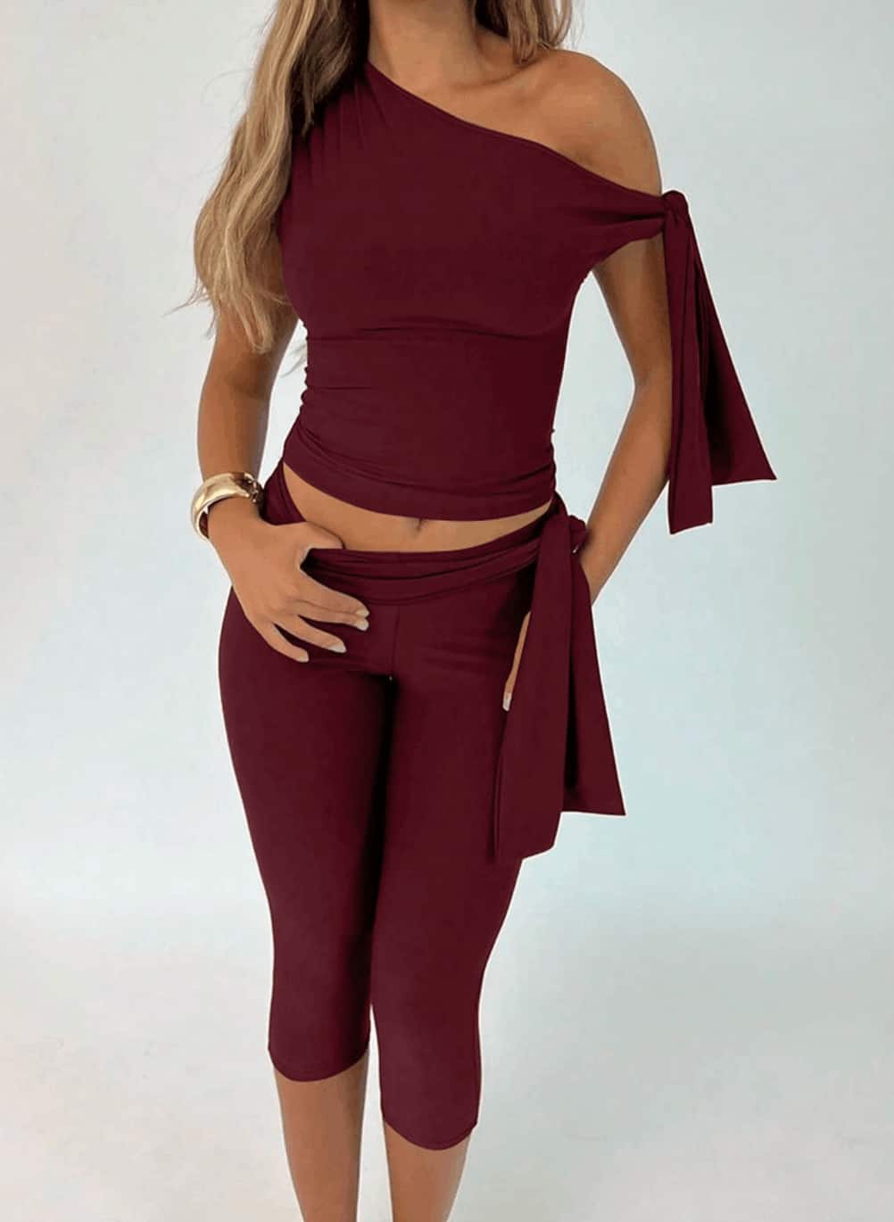Asymmetrical Neck Top And Pants Set