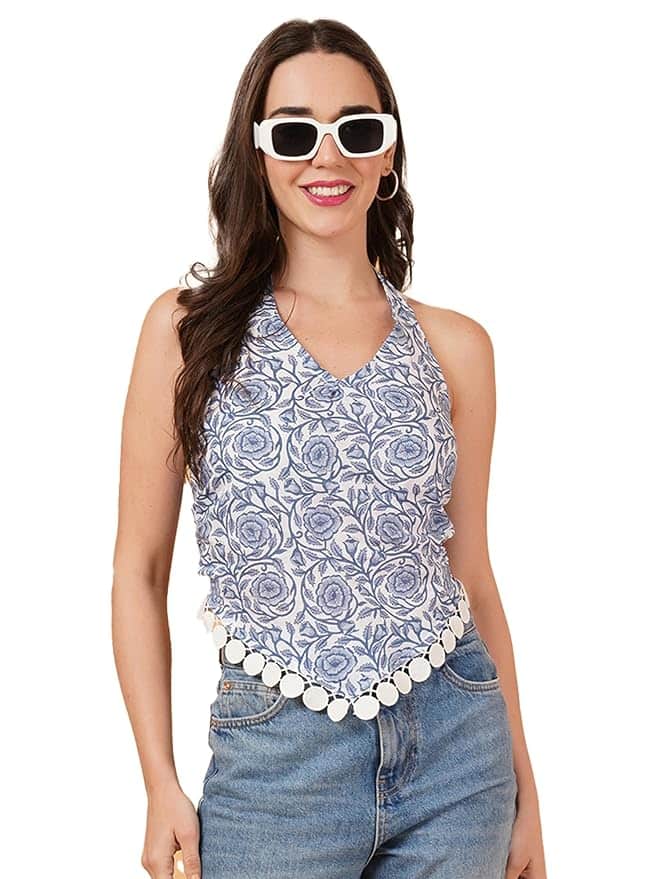 COTLAND Fashions Jaipuri Cotton Printed Spaghetti Strap Top for Women COTLAND Fashions Jaipuri Cotton Printed Spaghetti Strap Top for Women