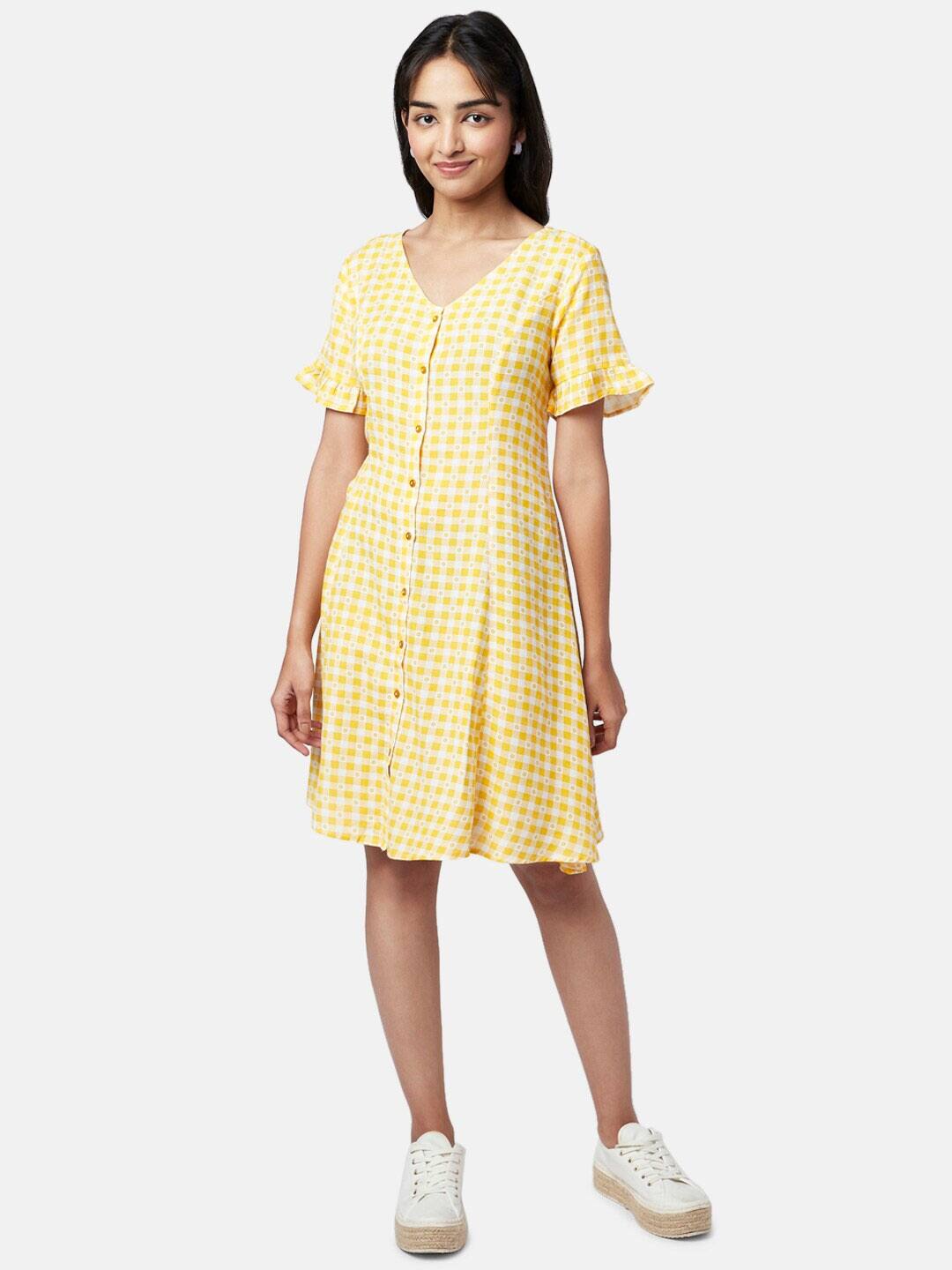 YU by Pantaloons Yellow Cotton Ethnic A-Line Dress