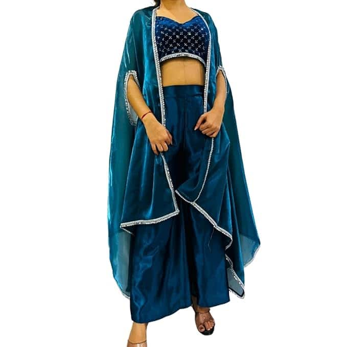 DARLA STITCHES Women's Satin &amp; Velvet Indo Western 3-Piece Dhoti Set