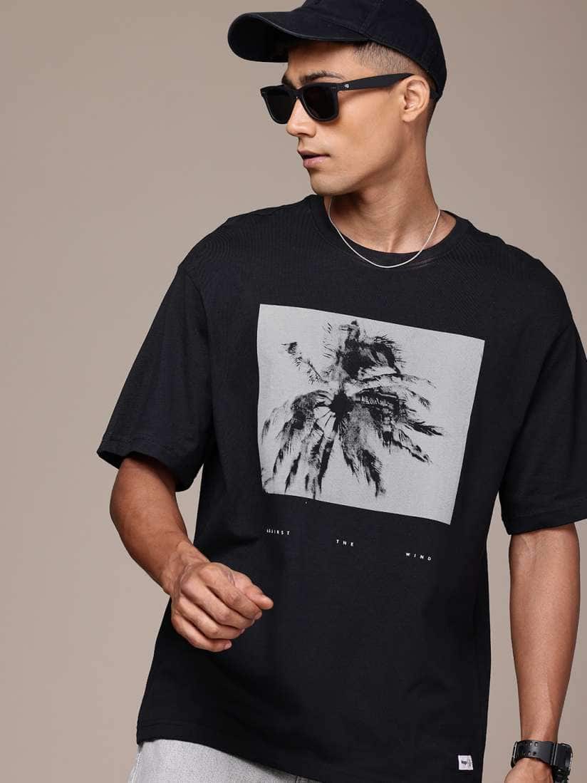 WROGN Printed Drop-Shoulder Cotton Oversized T-Shirt