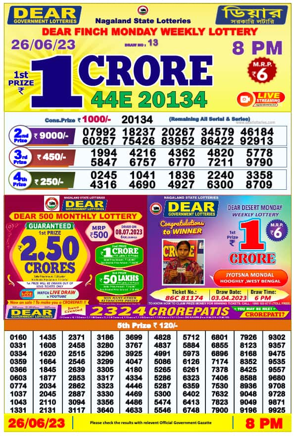 Lotto results for 26th deals of june