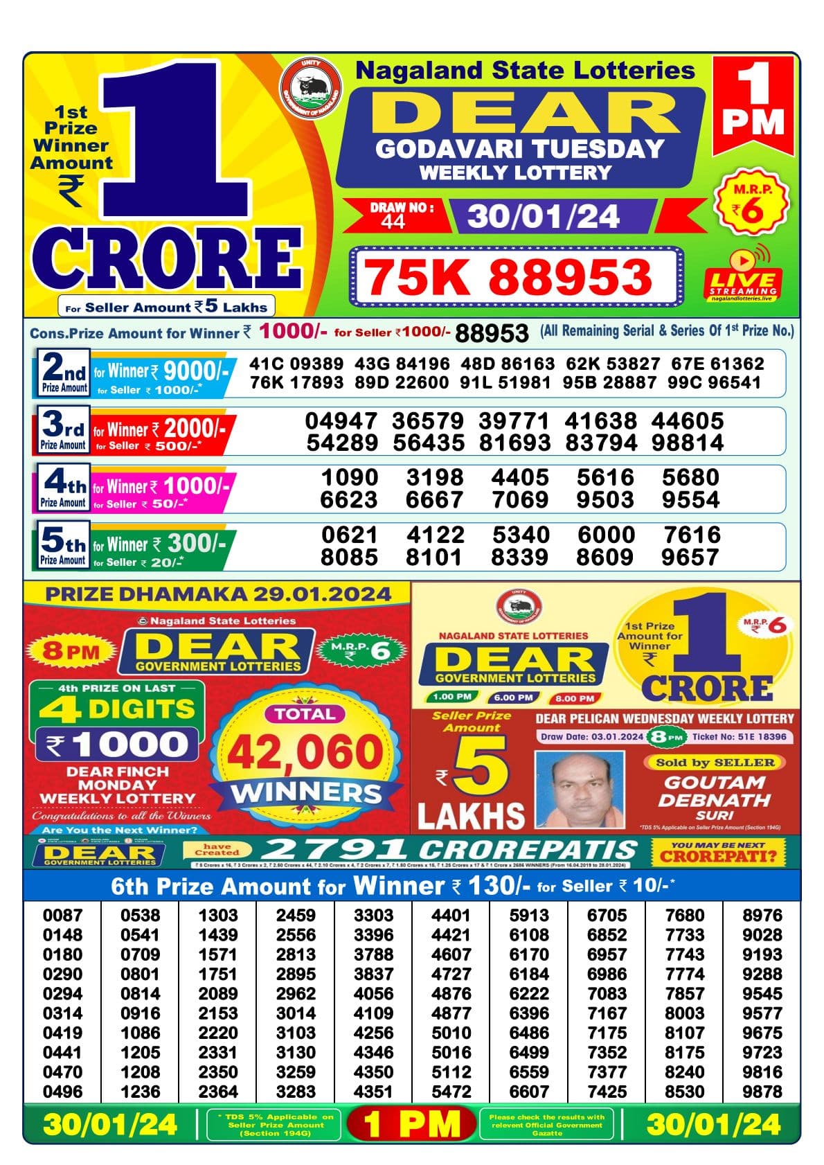 Lotto results for wednesday the 30th of january new arrivals