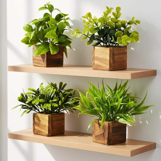 Decorebugs Artificial Potted Plants in Wooden Pot (4-Pack) Decorebugs Artificial Potted Plants in Wooden Pot (4-Pack)