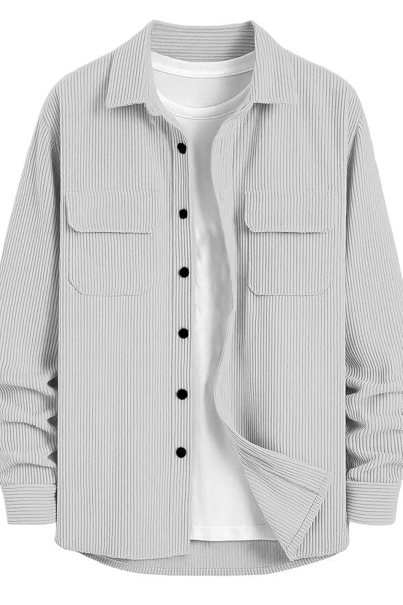 DEEMOON Men’s Full Sleeve Corduroy Shacket