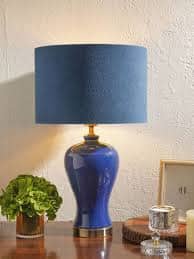 Pure Home and Living Blue Contemporary Cotton Cylinderical Shape Table Lamps