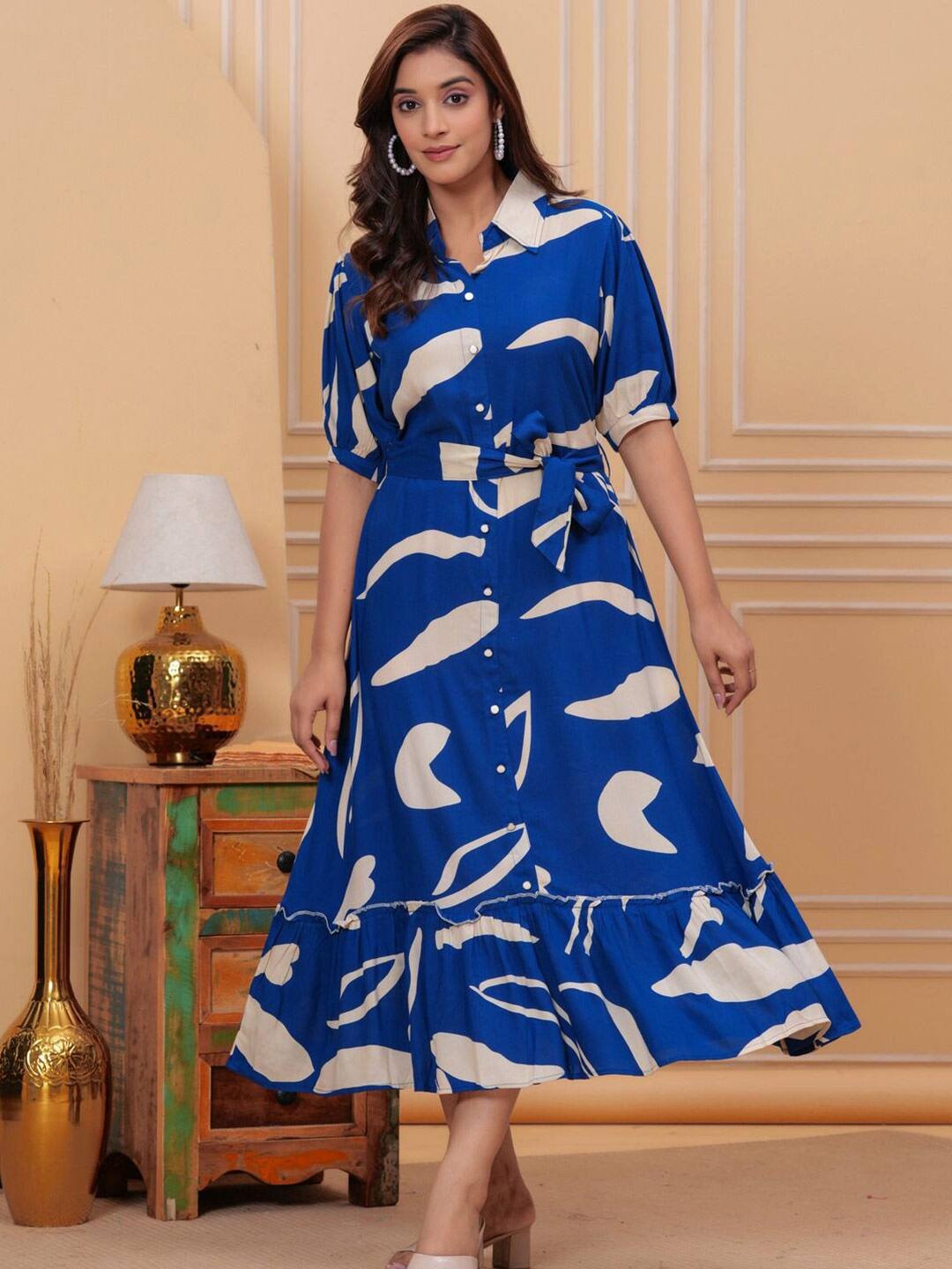 SARAI CREATIONS Print Fit &amp; Flare Maxi Dress