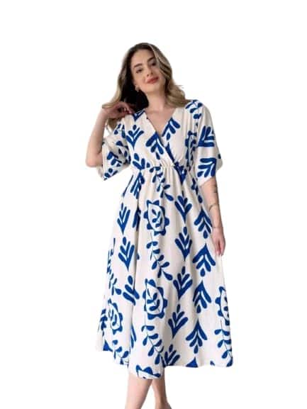 MANOJAVA Cotton Printed Fit &amp; Flare Midi Dress