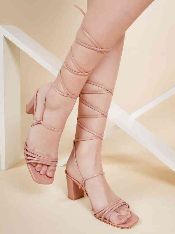 DressBerry Peach Open-Toe Block Heels