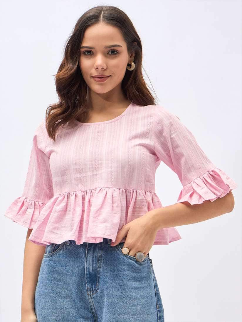 DressBerry Women Cotton Embroidered Peplum Crop Top DressBerry Women Cotton Embroidered Peplum Crop Top