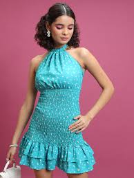KETCH Floral Printed Halter Neck Smocked A-Line Dress KETCH Floral Printed Halter Neck Smocked A-Line Dress