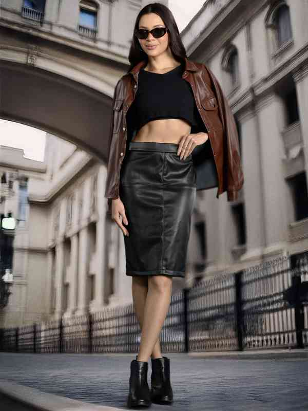DressBerry Glam Faux Leather Straight Skirt DressBerry Glam Faux Leather Straight Skirt