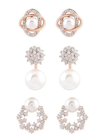 Zaveri Pearls Combo of 3 Cubic Zirconia &amp; Pearls Stud Earrings 