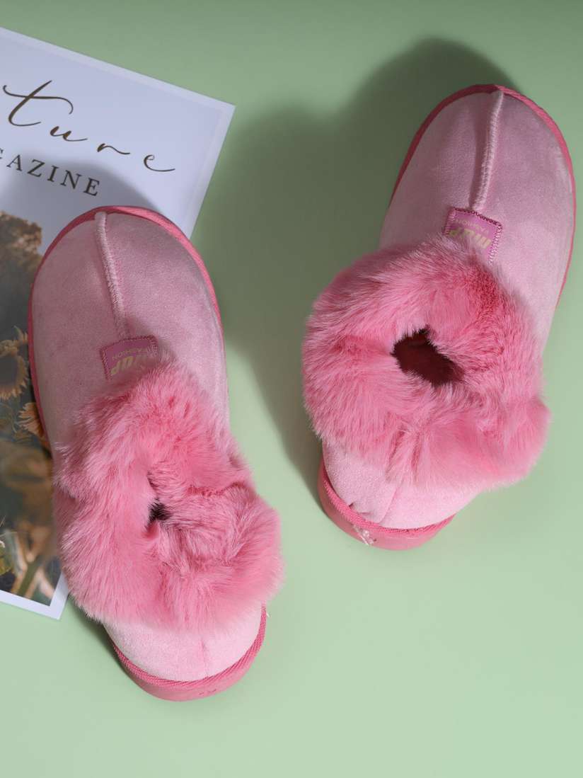 Mast & Harbour Women Self Design Fur Winter Room Slippers Mast & Harbour Women Self Design Fur Winter Room Slippers