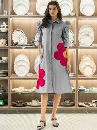 WEAVLLITE Women Floral Printed Puff Sleeves Knee Length Shirt Dress WEAVLLITE Women Floral Printed Puff Sleeves Knee Length Shirt Dress