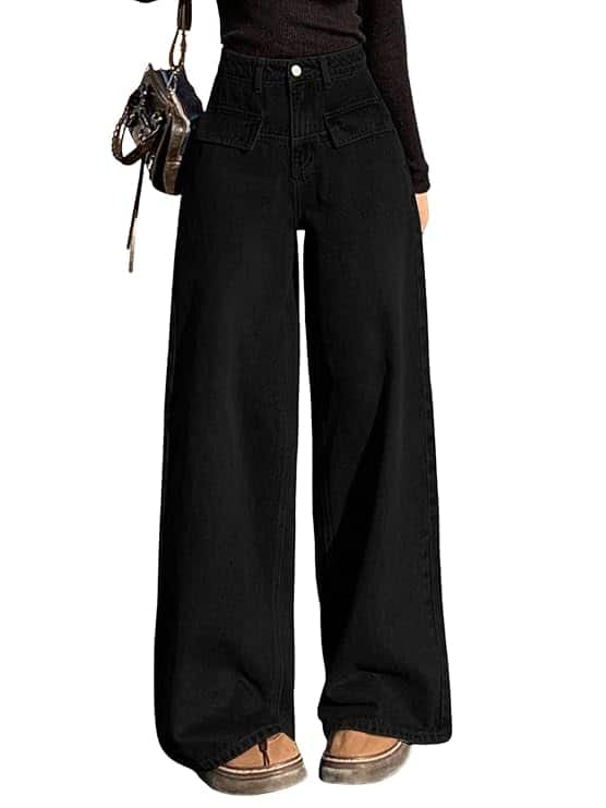 Aahwan Women's Flared Fit High Rise Solid Wide-Leg