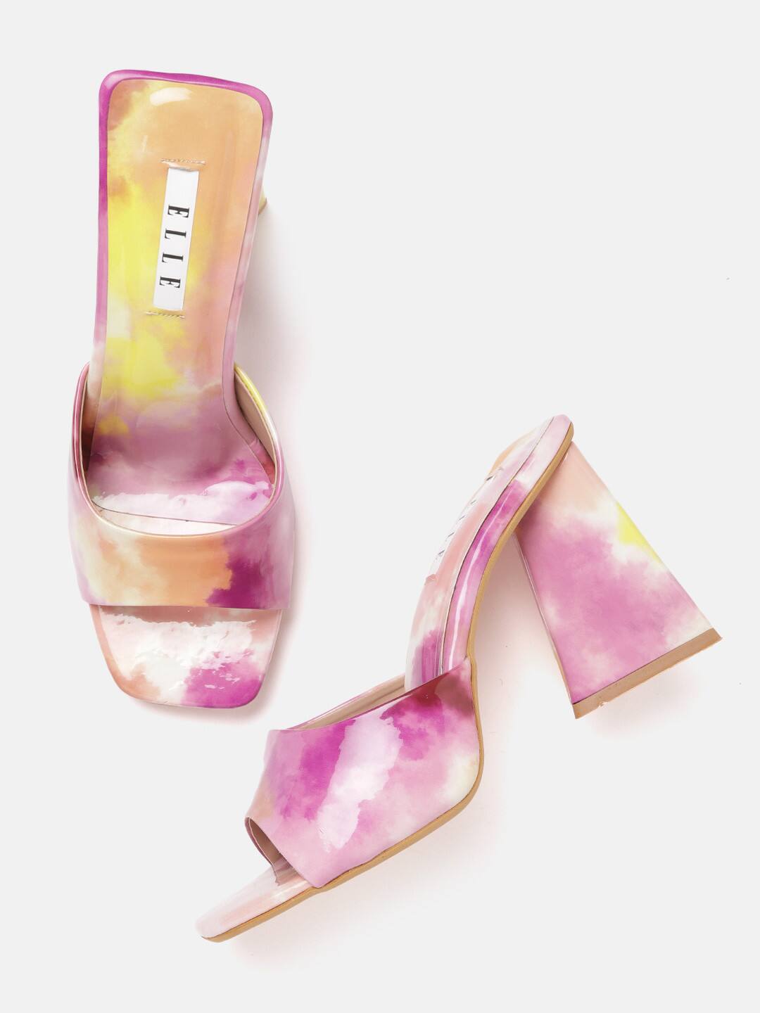 Elle Purple &amp; Peach Printed Block Heels