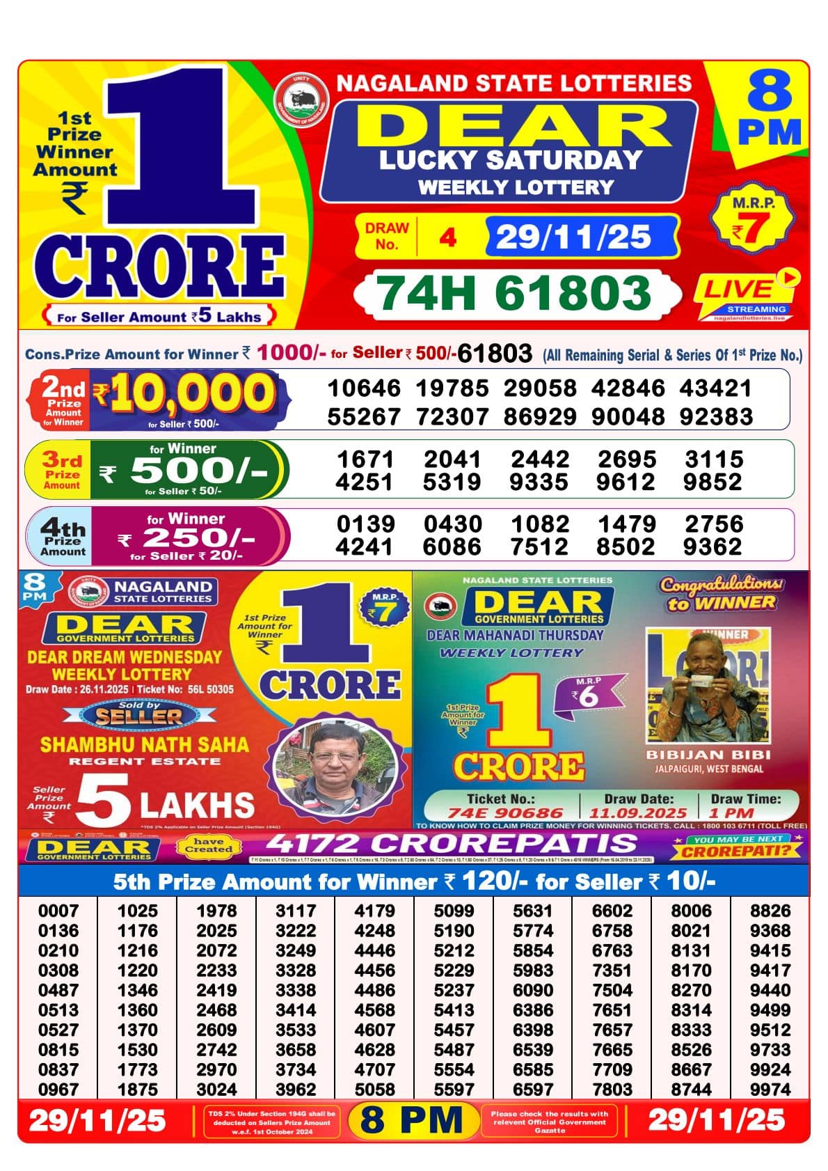 Nagaland Dear Stork 8 PM Lottery Result Today 29.11.2025 (OUT) Live ...