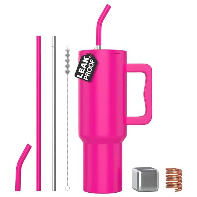 Majestic Pink Tumbler with Straw, Metal Ice Cube & Copper Spring Majestic Pink Tumbler with Straw, Metal Ice Cube & Copper Spring