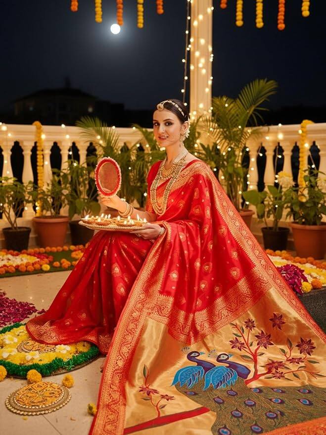 EthnicJunction Women's Paithani Silk Blend Woven Saree EthnicJunction Women's Paithani Silk Blend Woven Saree