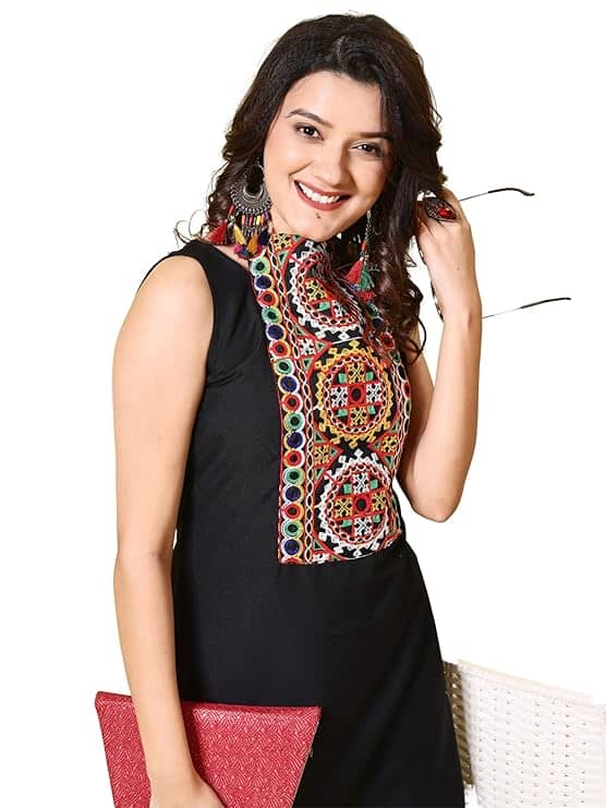 EthnicJunction Women's Cotton Blend Straight Fit Embroidered Kurta
