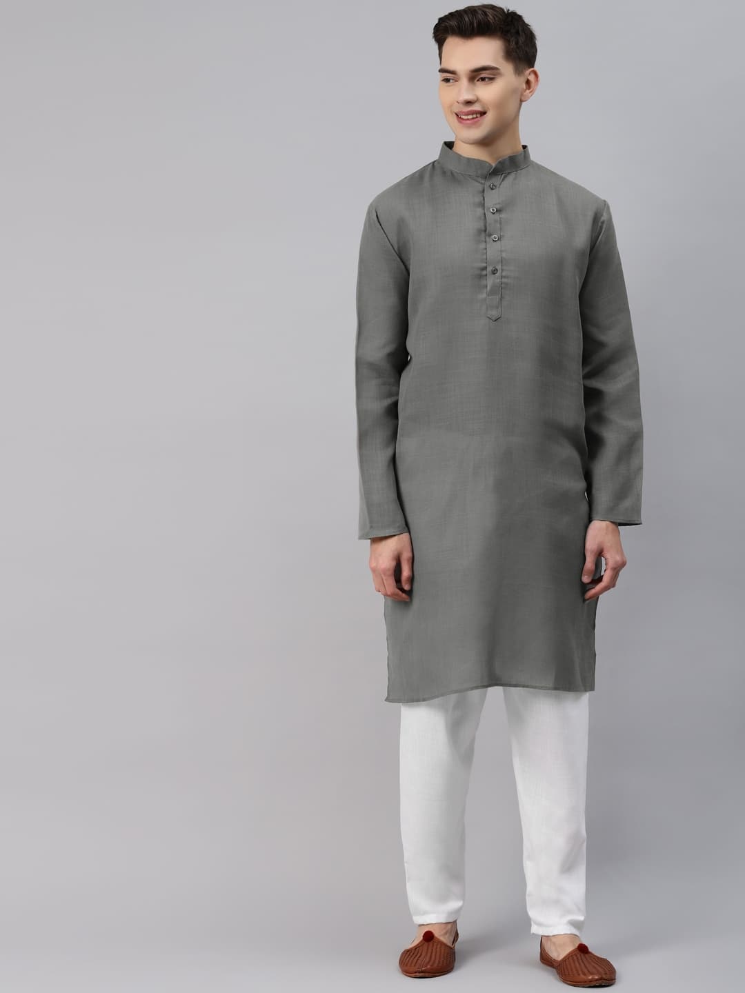 MAG Men Grey Solid Regular Kurta with Pyjamas