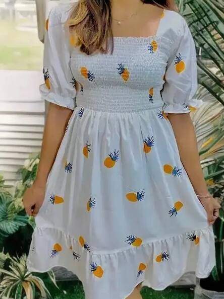 Femibazaar Women Fit and Flare Yellow Below Knee Dress