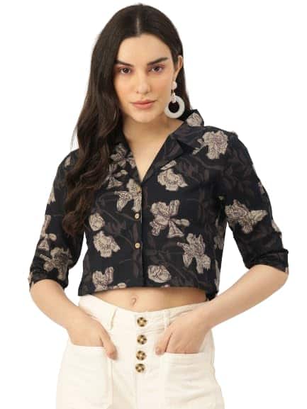 Feranoid 3/4 Sleeve Crop Shirt Style Top