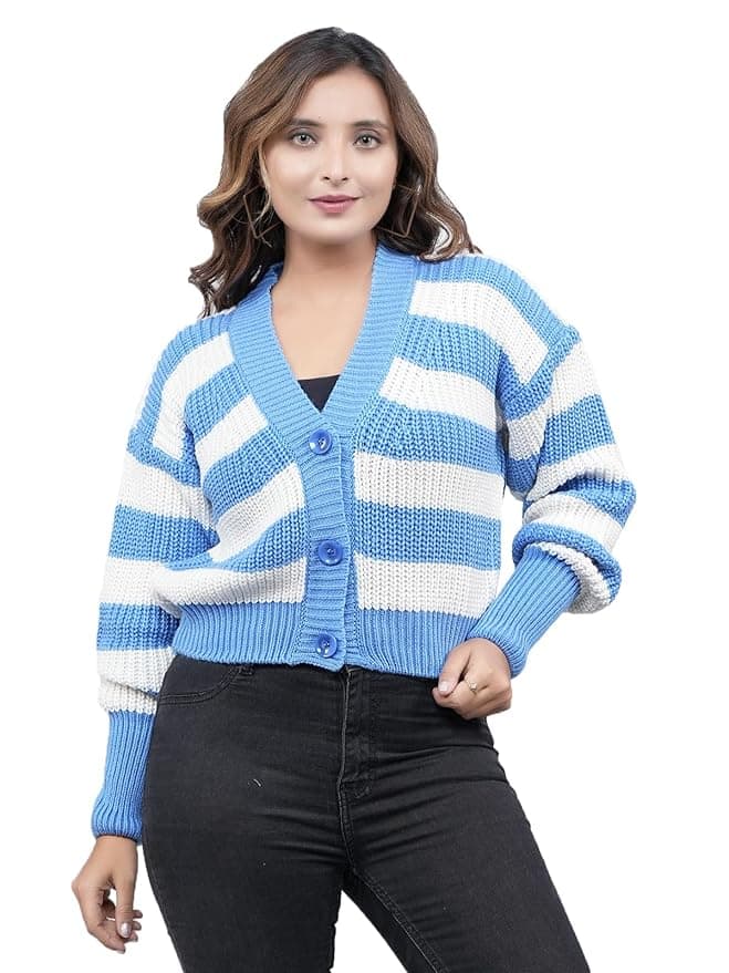 FEVERFEW Trendy Women V Neck Knitted Sweater FEVERFEW Trendy Women V Neck Knitted Sweater