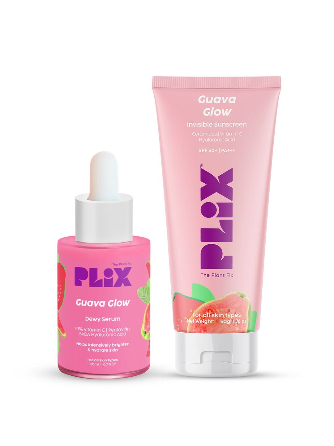 PLIX THE PLANT FIX Combo of Guava Glow SPF50 Sunscreen (50g) &amp; Vitamin C Face Serum (20ml)