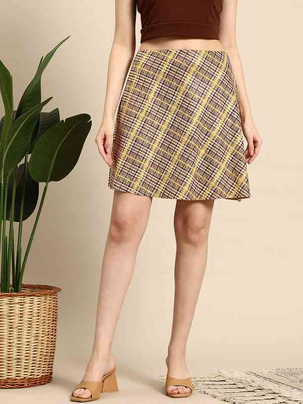  Mast &amp; Harbour Women Checked A Line Woollen Skirt