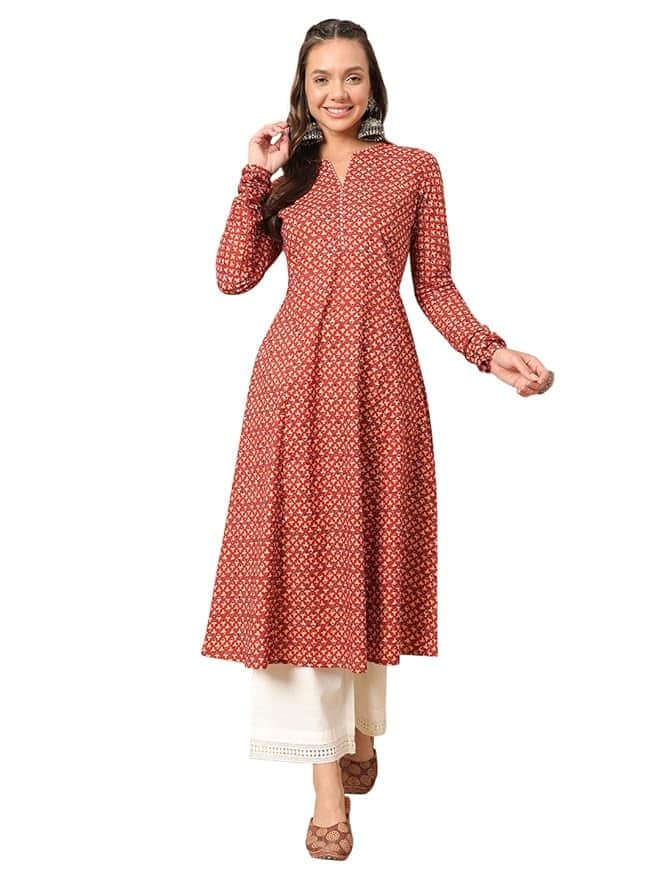 FIORRA Women's Cotton Regular Fit Floral Printed A-Line Kurta FIORRA Women's Cotton Regular Fit Floral Printed A-Line Kurta