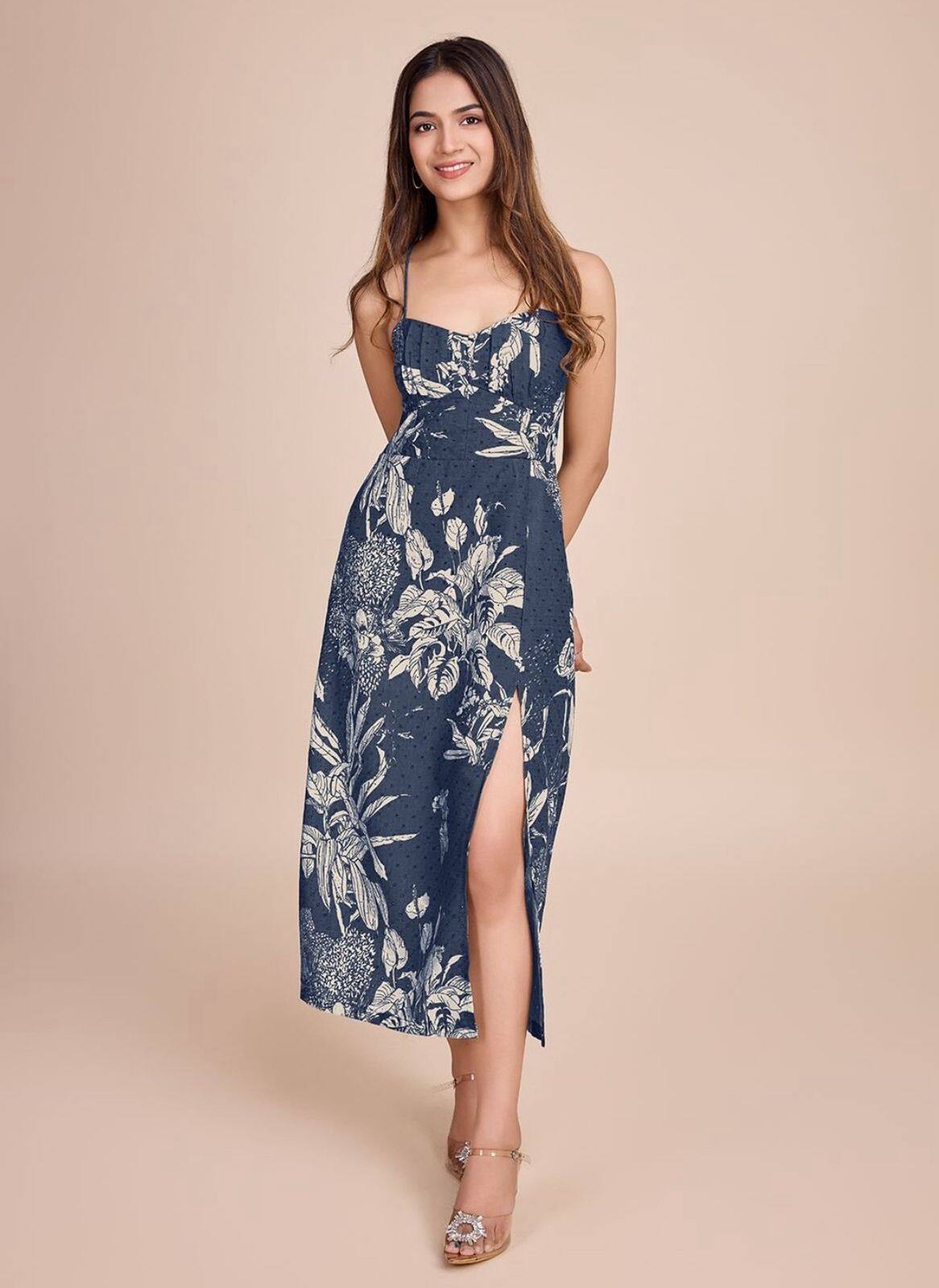 HOUSE OF MIRA Women Floral Printed Cotton Empire Midi Dress