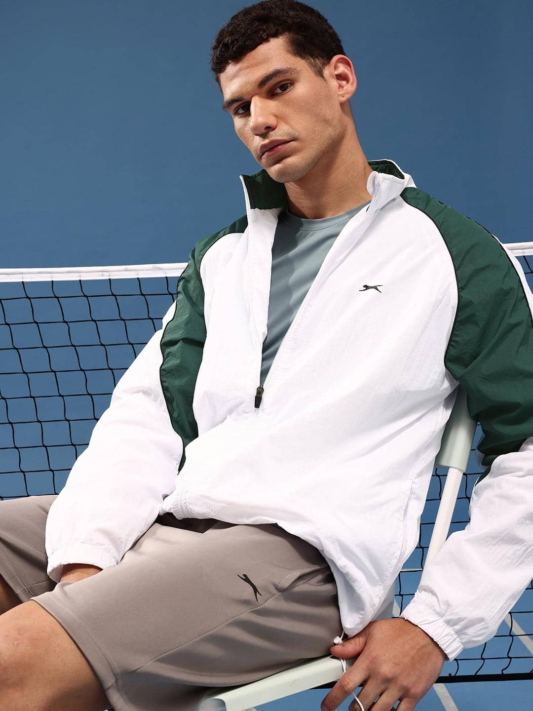  Slazenger Colourblocked Mock Collar Athleisure Sporty Jacket
