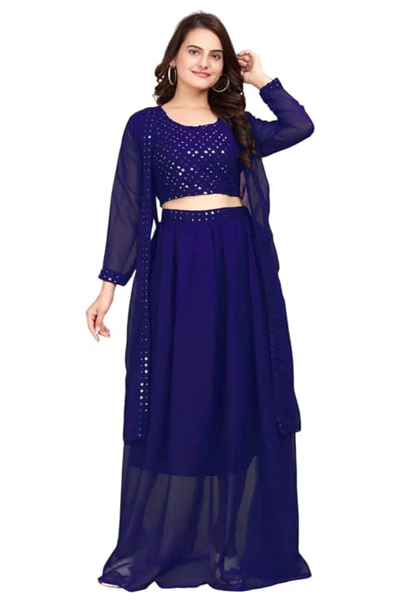 Generic Women's Georgette Embroidered Dress Set (Navy Blue)