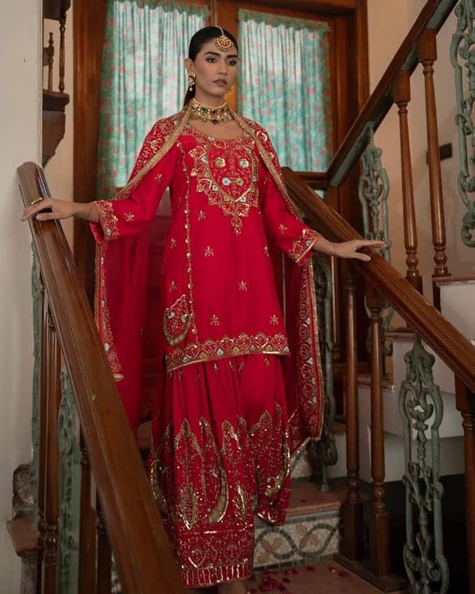 Generic Traditional Red Sharara Suit with Gold Embroidery