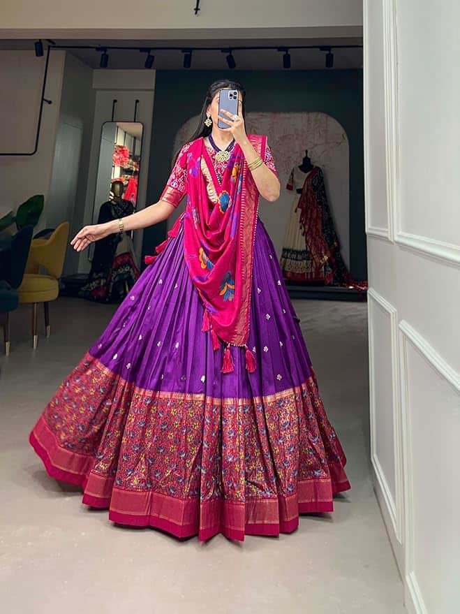 Generic Women's Print Chaniya Choli with Ajrakh &amp; Patola Foil Work