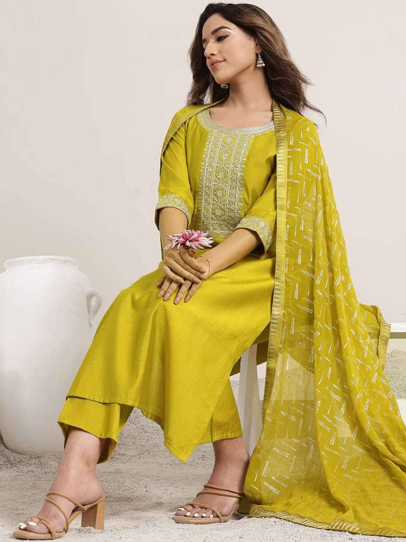 Gerua by Libas Sequinned Kurta with Trousers &amp; Dupatta