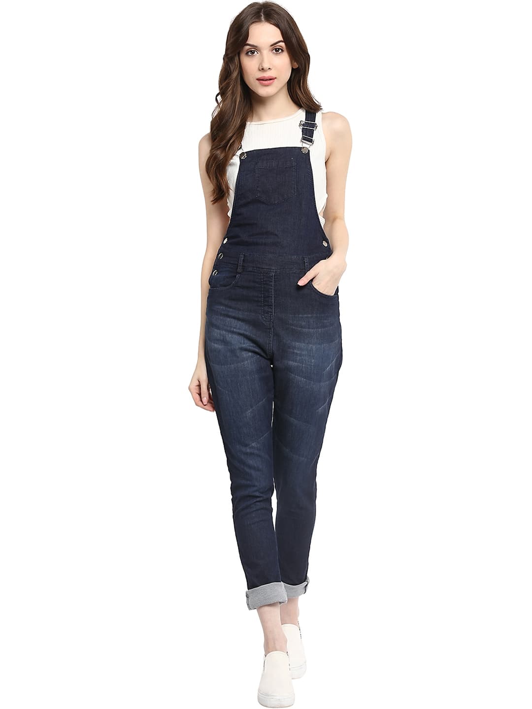 StyleStone Navy Washed Denim Dungarees