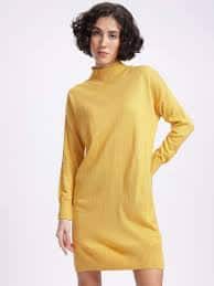 Glitchez Drop-Shoulder High-Neck Knitted Winter Dress Glitchez Drop-Shoulder High-Neck Knitted Winter Dress
