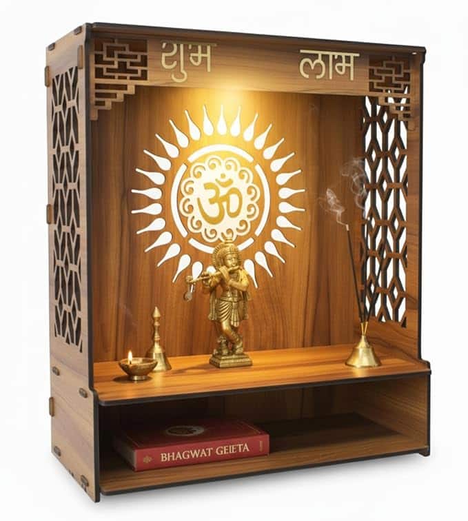 GOJEEVA KRAFT Royal Walnut Finish Wooden Pooja Mandir with LED & Storage (Large) GOJEEVA KRAFT Royal Walnut Finish Wooden Pooja Mandir with LED & Storage (Large)