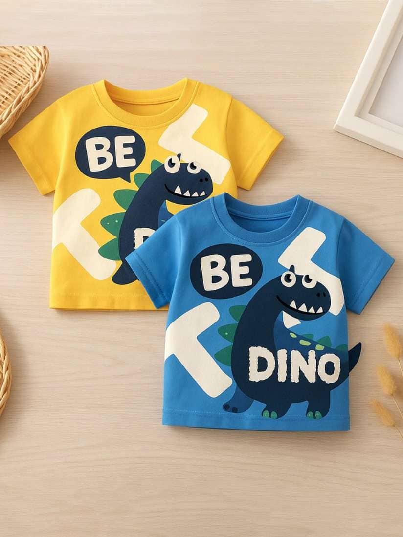 Googo Gaaga Boys Pack of 2 Graphic Printed Round Neck Cotton T-shirts