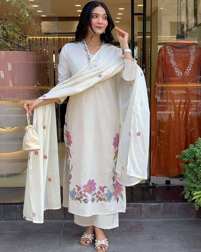 GoSriKi Women's Embroidered Straight Kurta Set with Dupatta